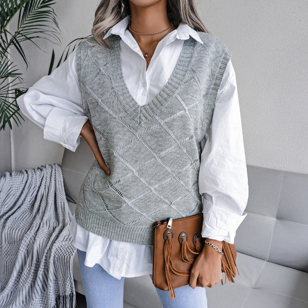 Fashion v neck plain knit sleeveless sweater vests