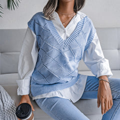 Fashion v neck plain knit sleeveless sweater vests
