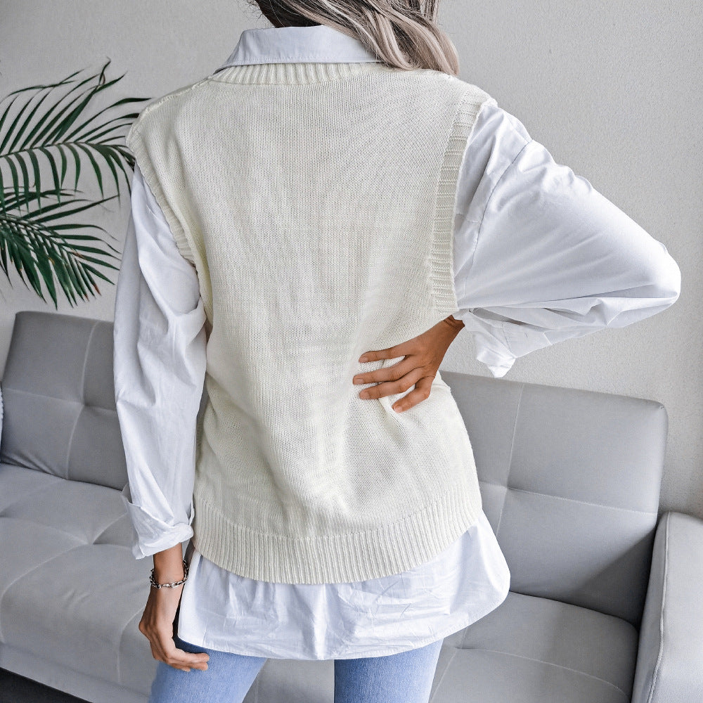 Fashion v neck plain knit sleeveless sweater vests
