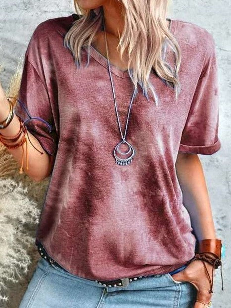 Fashion Tie-dyed V neck Short sleeve T-Shirts