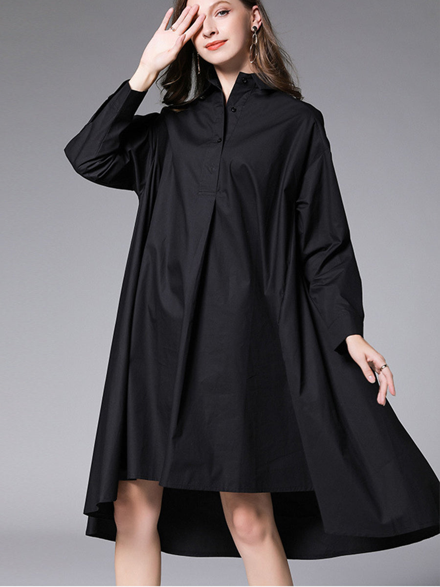 Size Curve Dresses Plus Size Loose Lapel Collar Long Sleeve Mini Dress