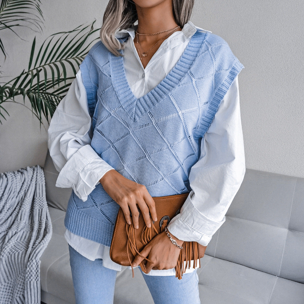 Fashion v neck plain knit sleeveless sweater vests