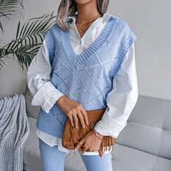Fashion v neck plain knit sleeveless sweater vests