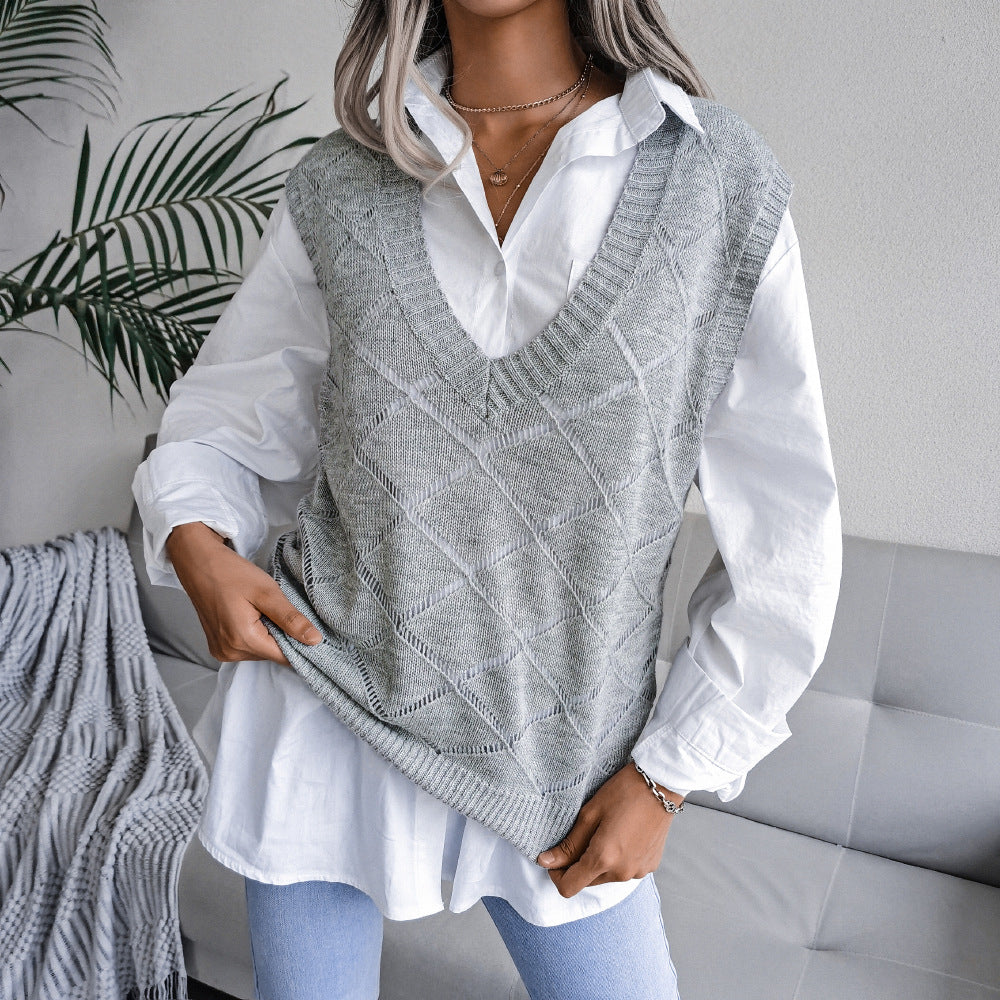 Fashion v neck plain knit sleeveless sweater vests