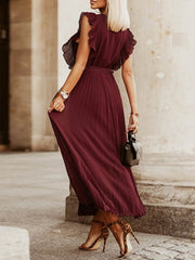 Fashion Slim Pleated Sexy And Elegant Pure Color Maxi Dress