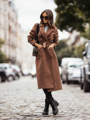 Fashion Simple Double Breasted Long Sleeve Lapel Button Wool Coats