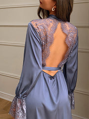 Ice Silk Lace Stitching Backless Sexy Pajama