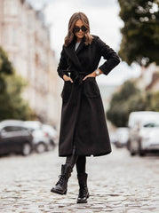 Fashion Simple Double Breasted Long Sleeve Lapel Button Wool Coats