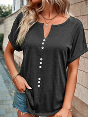 V-Neck Button Short-Sleeved T-Shirt