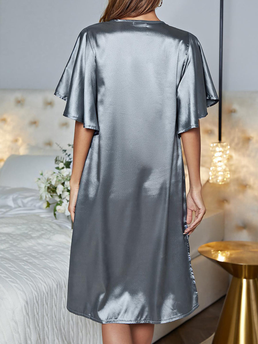 Ice Silk Solid Color V Neck Loose Pajama