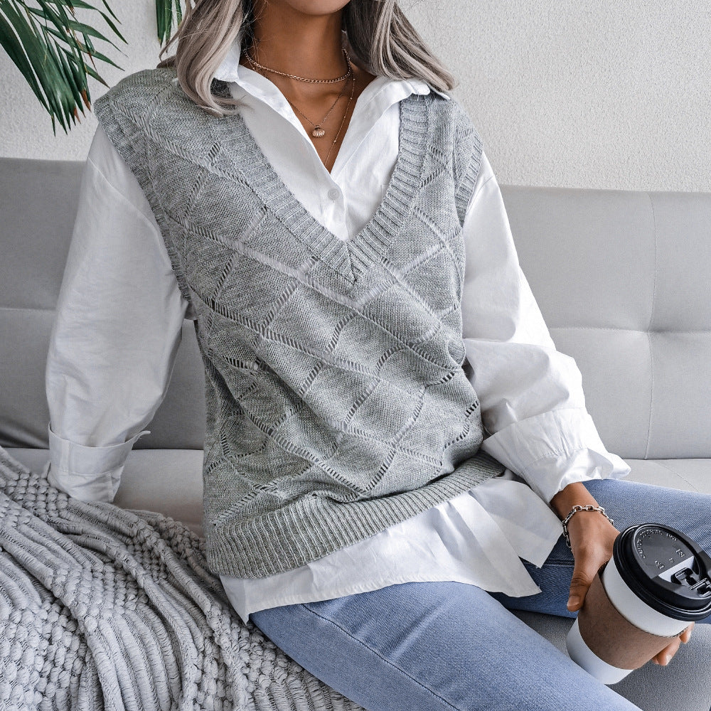 Fashion v neck plain knit sleeveless sweater vests