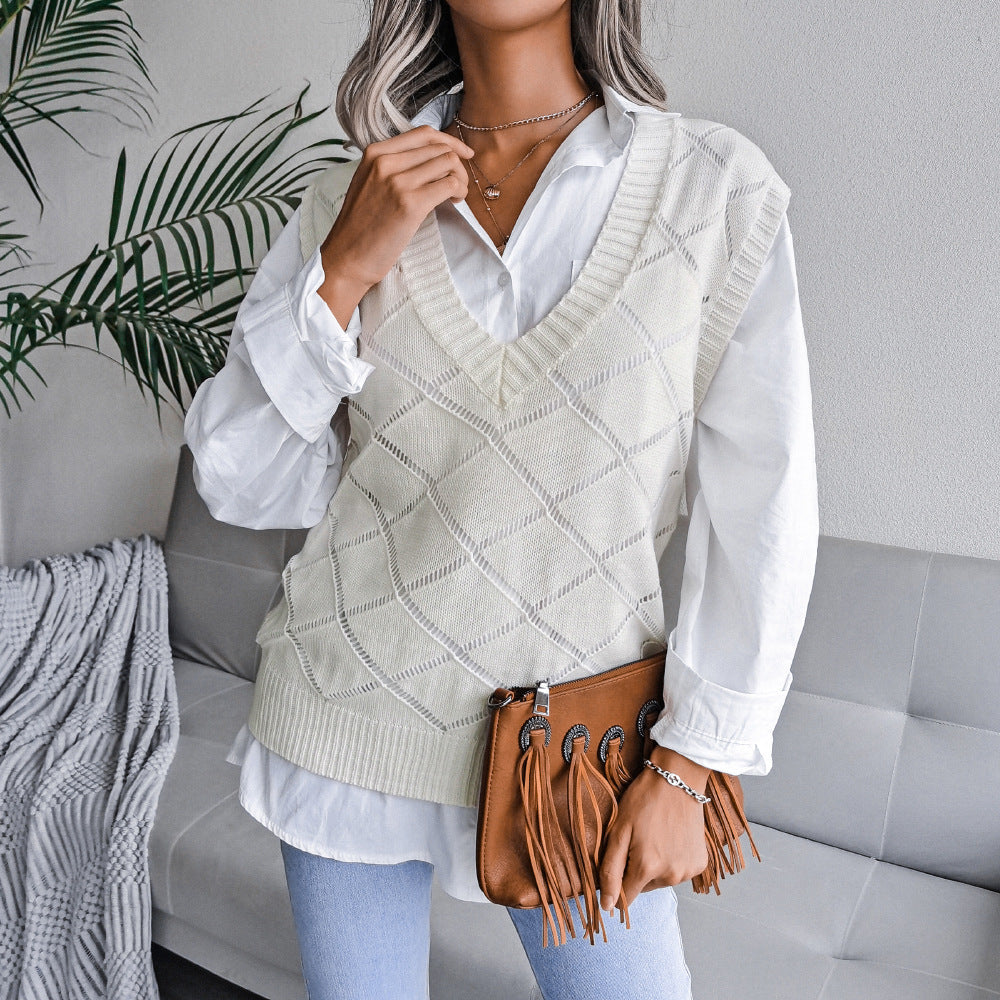 Fashion v neck plain knit sleeveless sweater vests