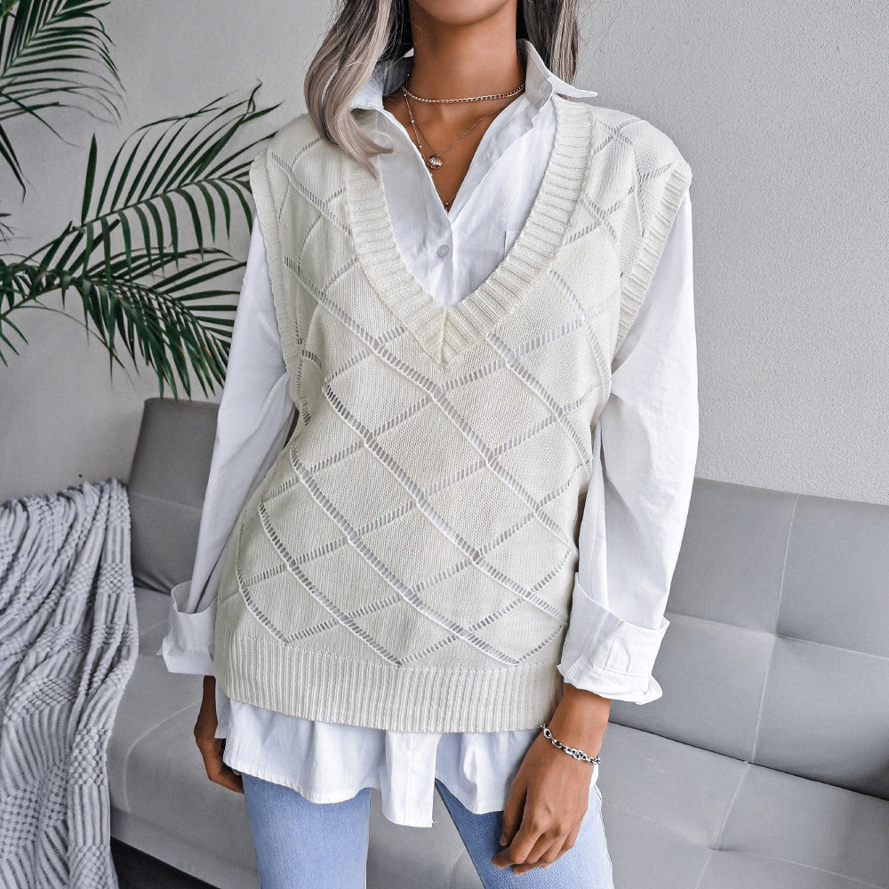 Fashion v neck plain knit sleeveless sweater vests