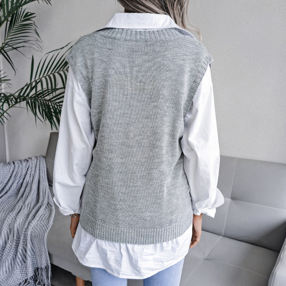 Fashion v neck plain knit sleeveless sweater vests
