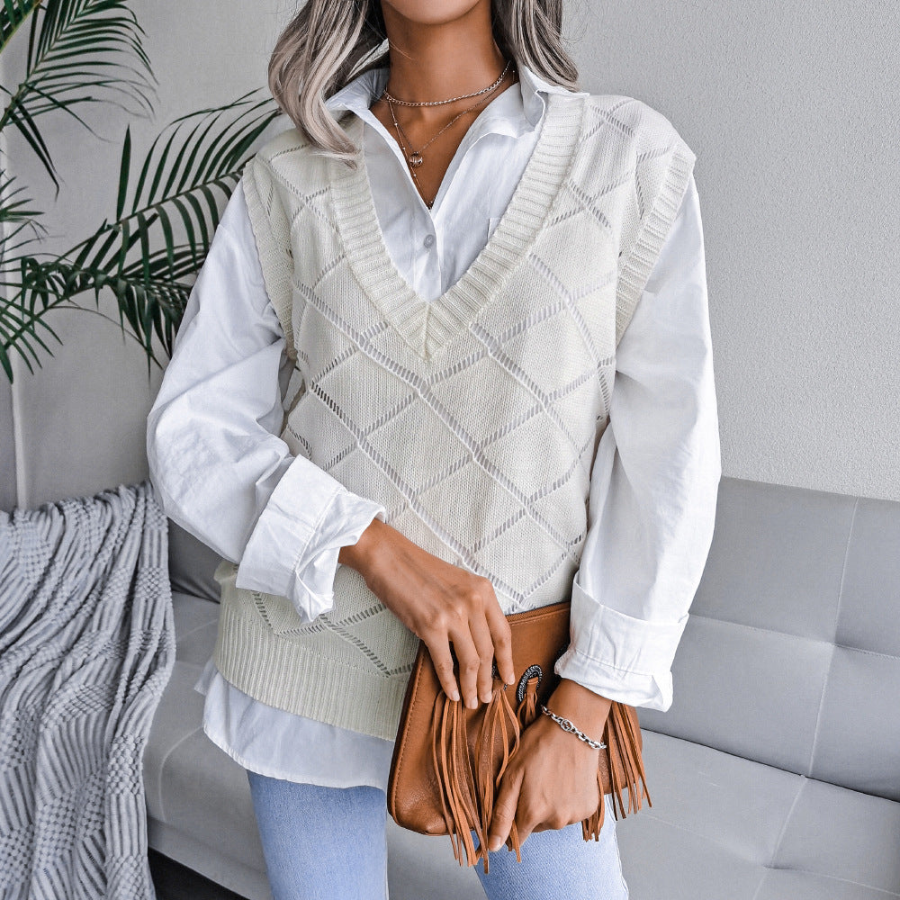 Fashion v neck plain knit sleeveless sweater vests