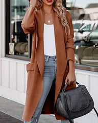 Casual Long Sleeve Draped Open Front Knit Pockets Long Cardigan Jackets Sweater