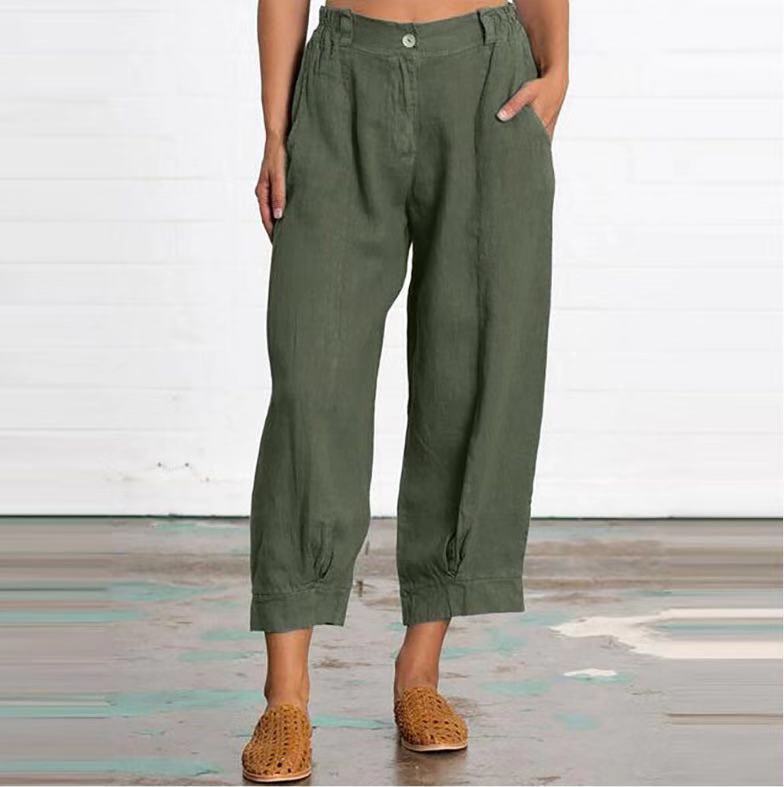Solid Color Loose Plus Size Straight Pants CasualCotton Linen Long Pants