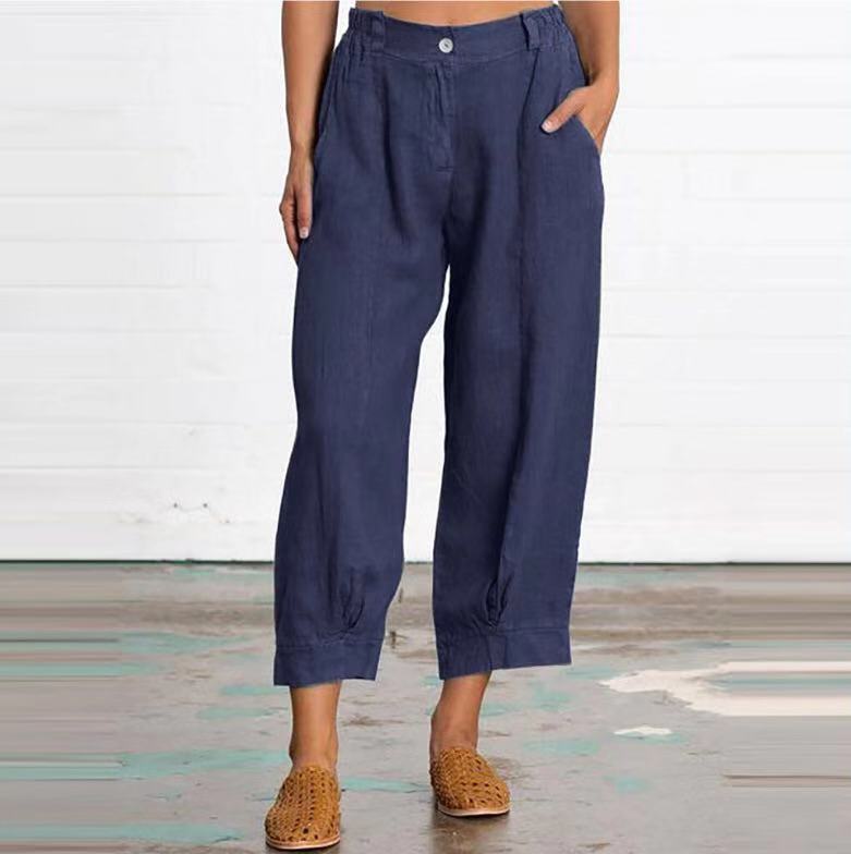 Solid Color Loose Plus Size Straight Pants CasualCotton Linen Long Pants