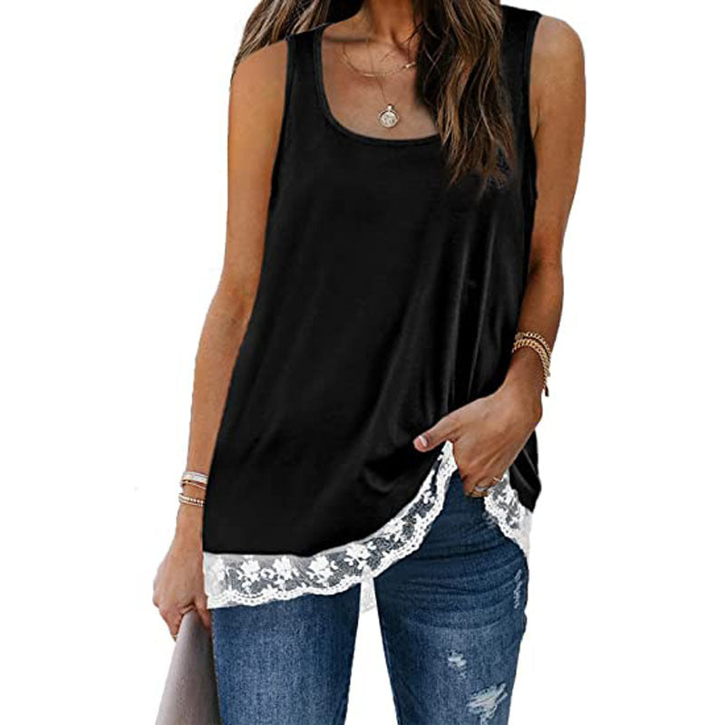 Solid color lace round neck vests