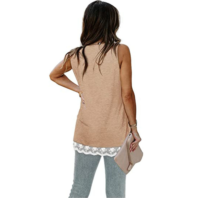 Solid color lace round neck vests