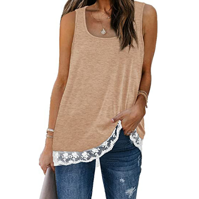 Solid color lace round neck vests