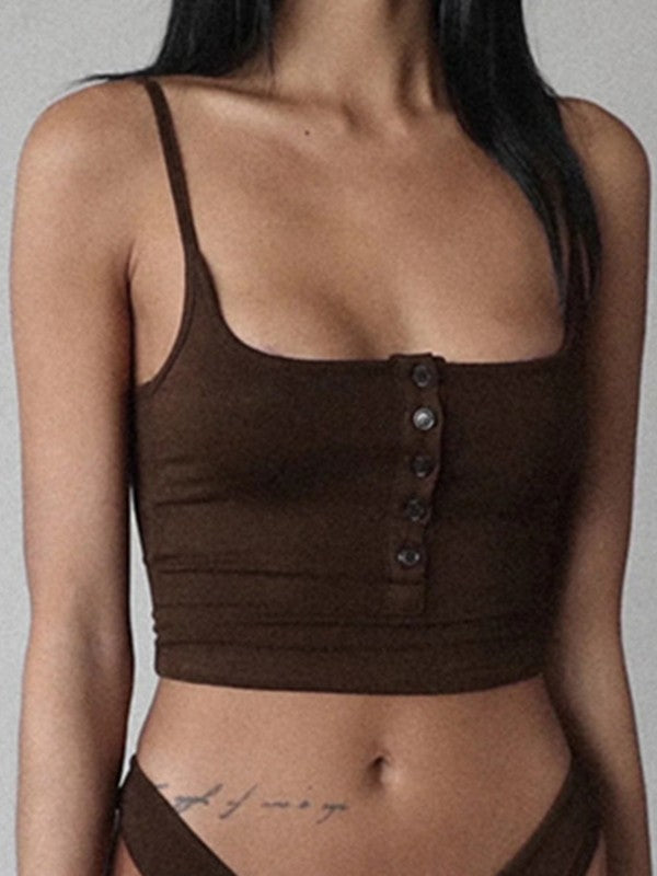 Button Front Crop Cami Top