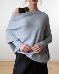 Asymmetric Draped Jumper Long Batwing Sleeve Off The Shoulder Sweater