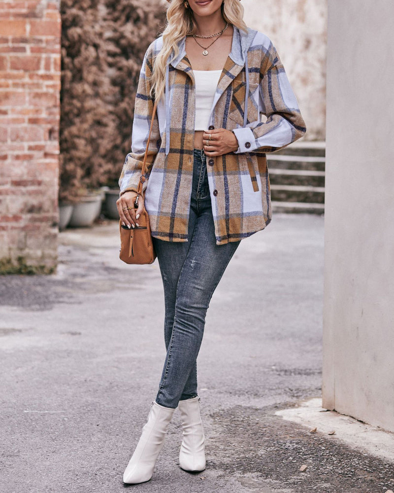 Casual Mid-length Plaid Shirt Hooded Jacket