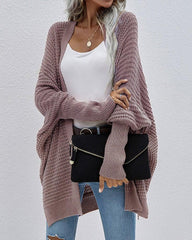 Batwing Sleeve Split Hem Open Front Cardigan