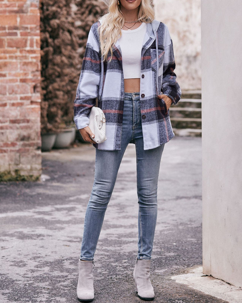 Casual Mid-length Plaid Shirt Hooded Jacket