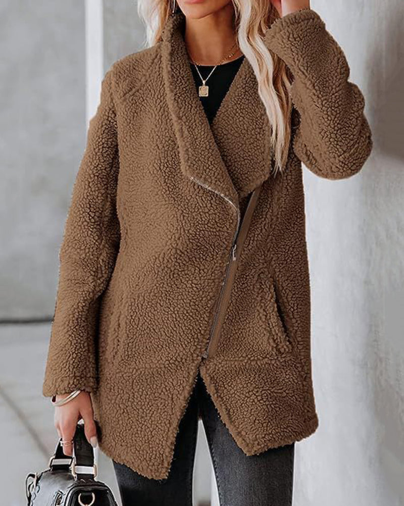 Casual Fleece Fuzzy Coats Faux Shearling Shaggy Jacket