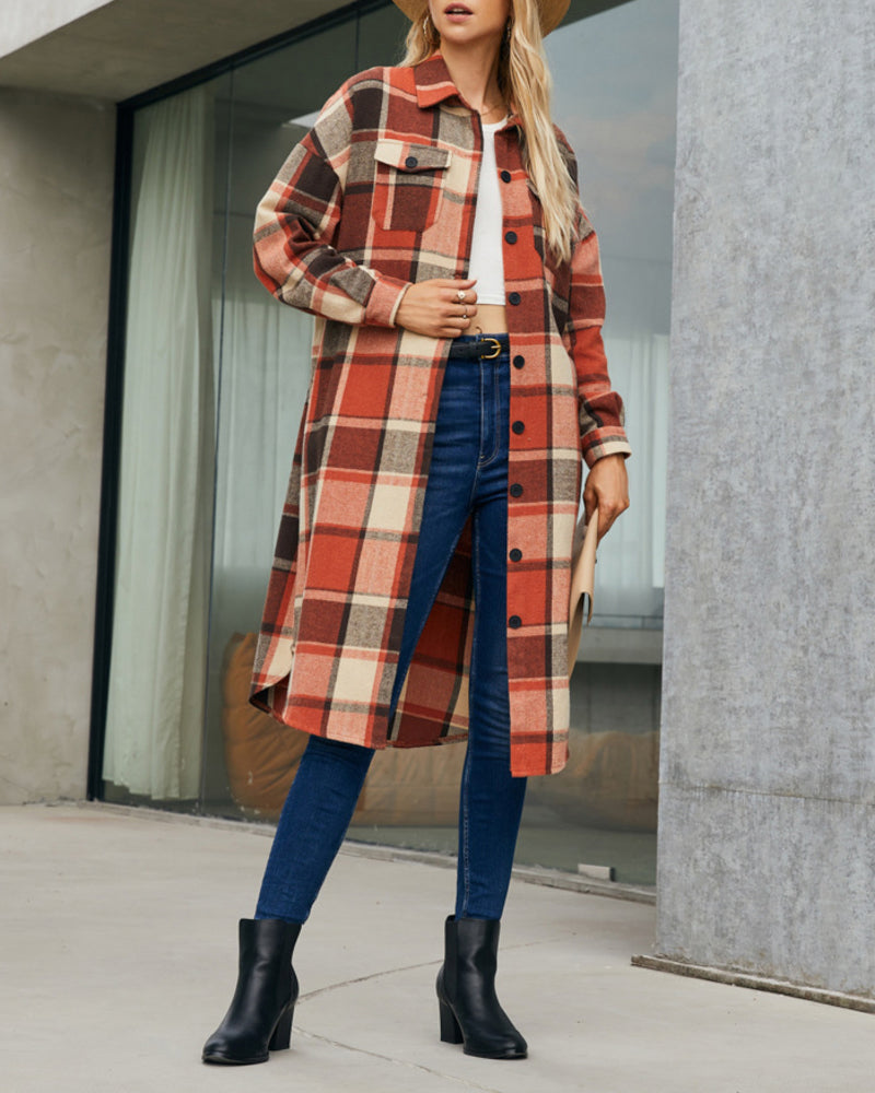 Button Down Plaid Classic Long Shirt Jacket