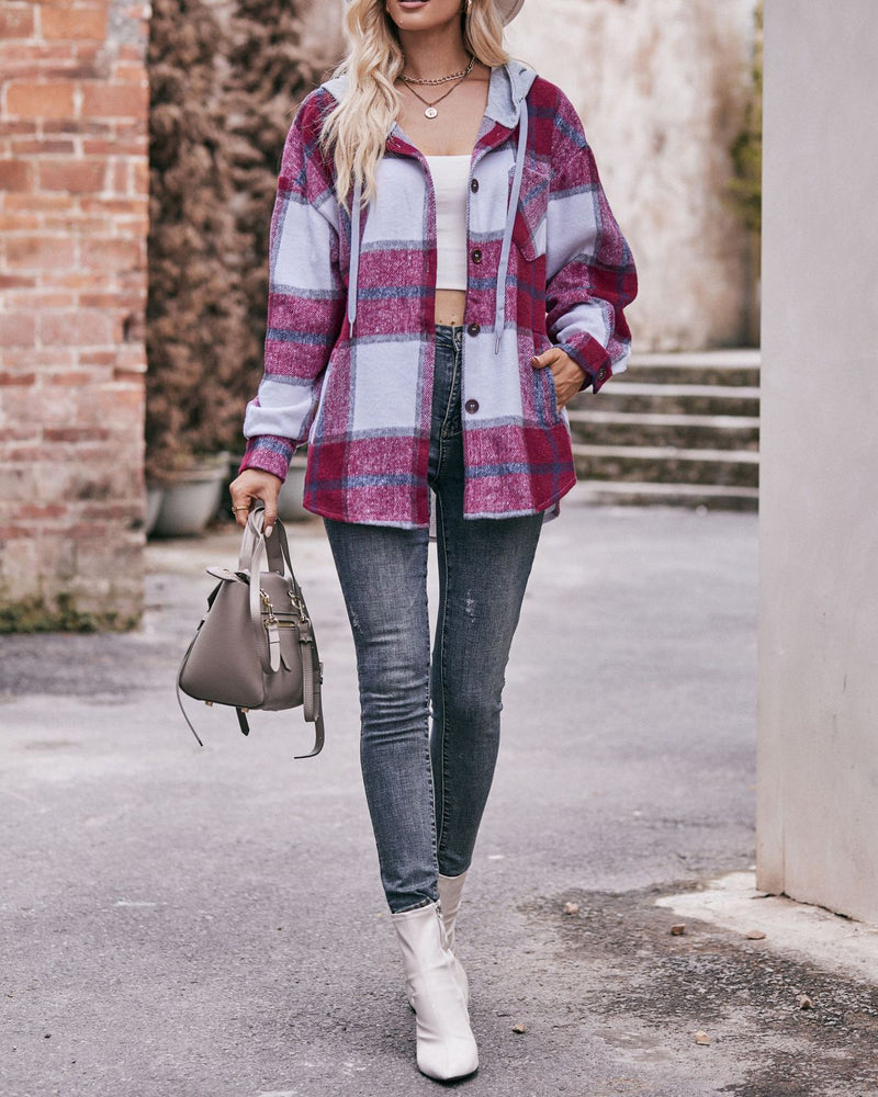 Casual Mid-length Plaid Shirt Hooded Jacket