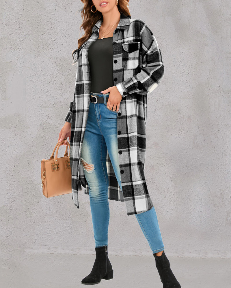 Button Down Plaid Classic Long Shirt Jacket