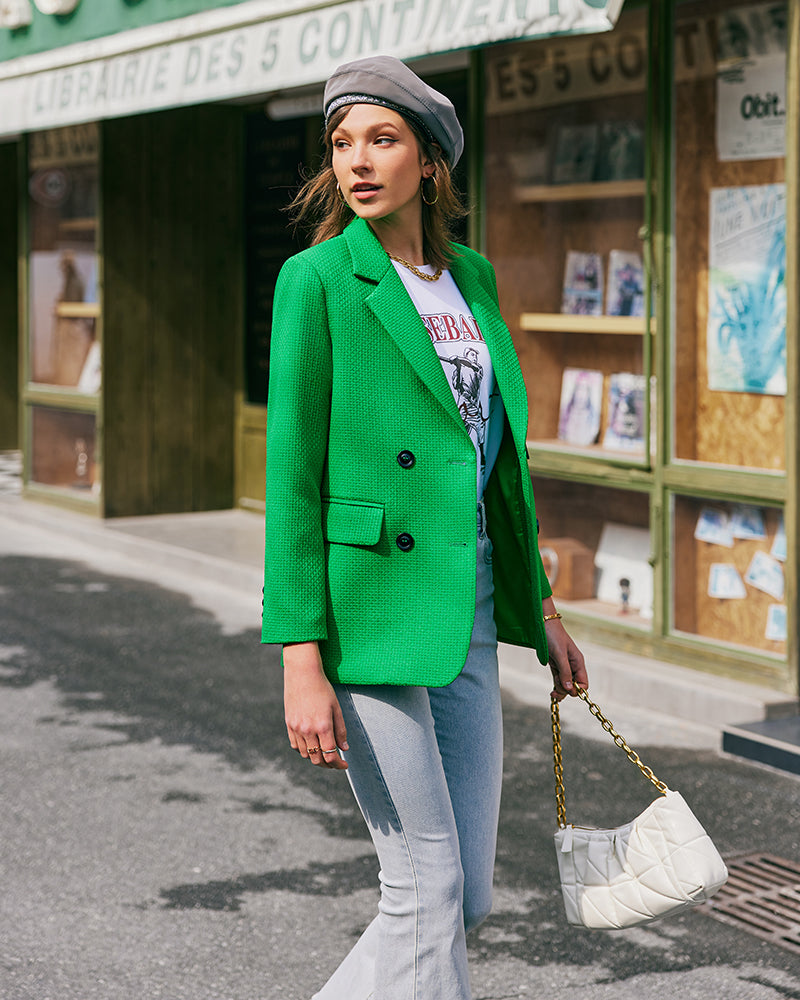 Button Down Collared Blazer Jacket Tops with Pockets