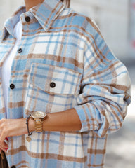 Button Down Oversized Flannel Plaid Print Shirt Jacket