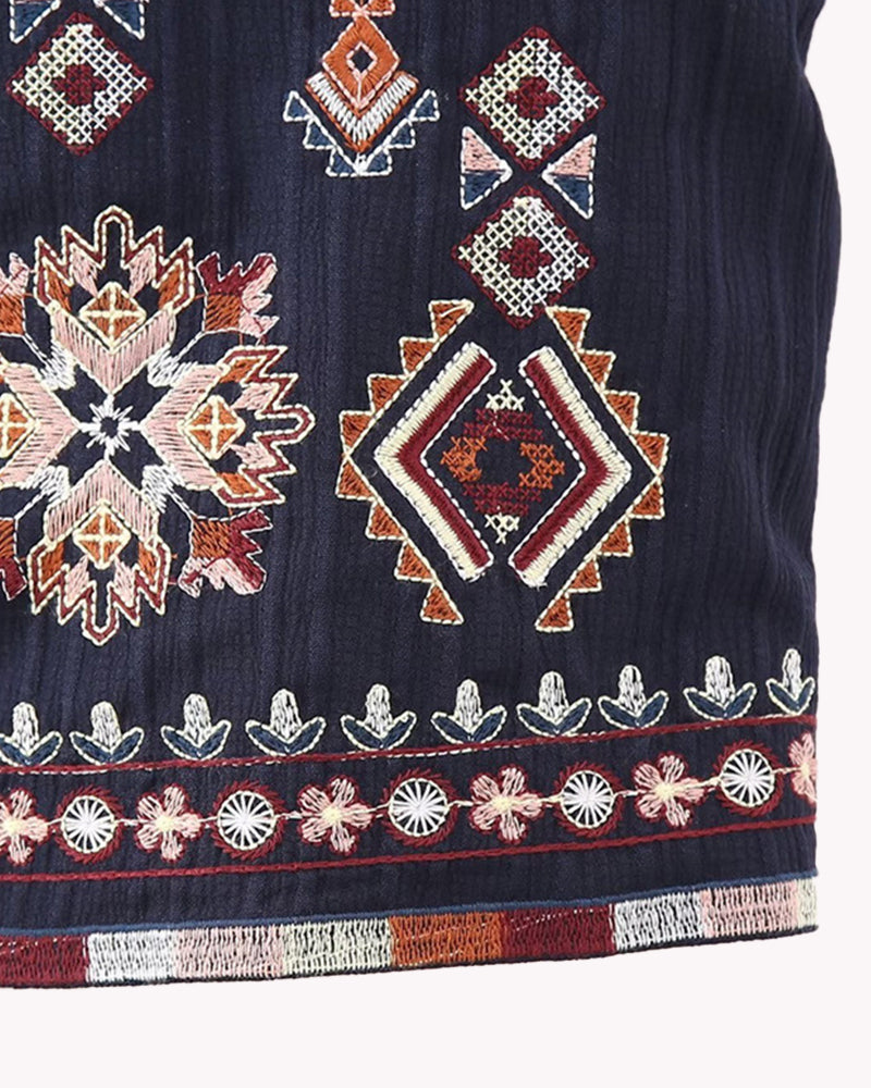 Buttonless Retro Ethnic Style Embroidered Vest Sleeveless Cardigan Crop Top