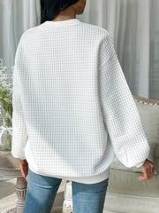 Plus Size Casual Sweatshirt, Women's Plus Solid Waffle Pattern Long Sleeve Round Neck Sweatshirt