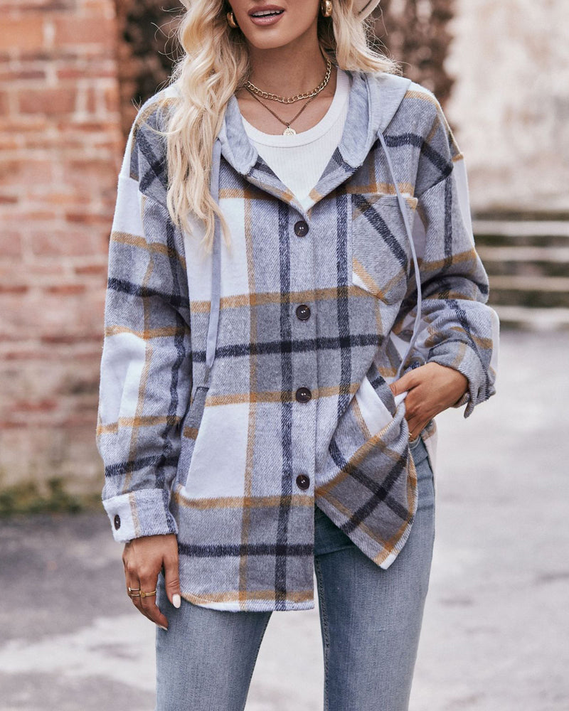 Casual Mid-length Plaid Shirt Hooded Jacket