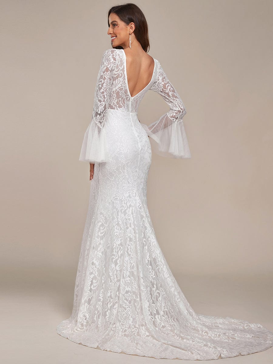 Sweetheart Long Bell Sleeve Mermaid Wedding Dress