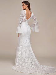 Sweetheart Long Bell Sleeve Mermaid Wedding Dress