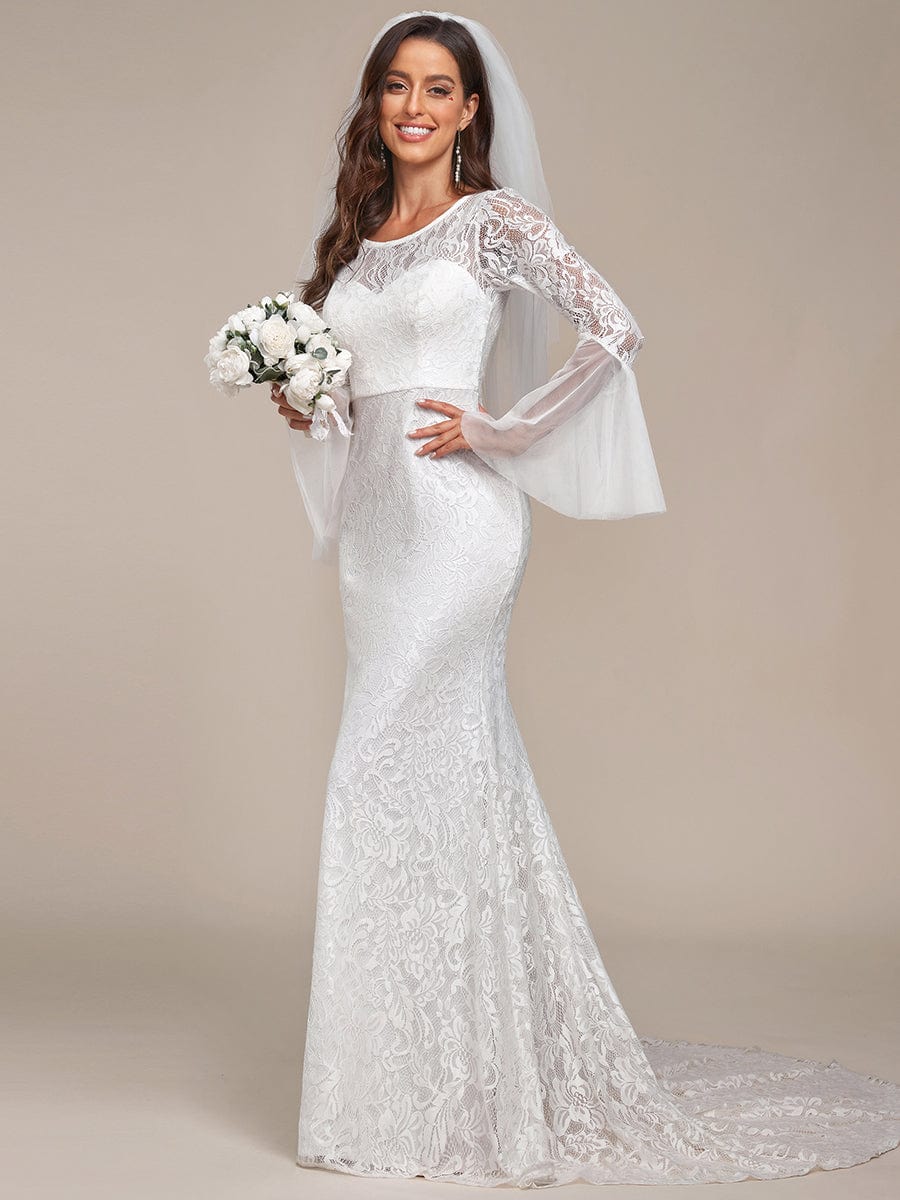 Sweetheart Long Bell Sleeve Mermaid Wedding Dress