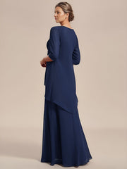 Two-Piece Square Neck Chiffon A-Line Mother of the Bride Dress