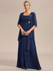 Two-Piece Square Neck Chiffon A-Line Mother of the Bride Dress