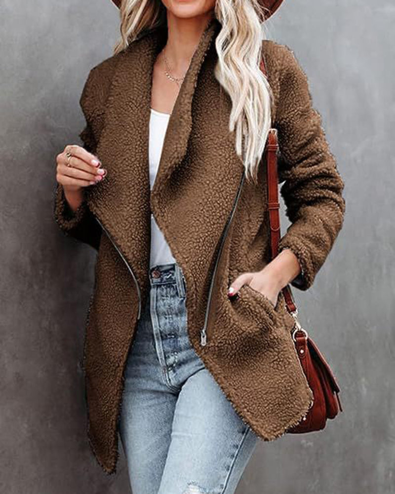 Casual Fleece Fuzzy Coats Faux Shearling Shaggy Jacket