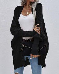 Batwing Sleeve Split Hem Open Front Cardigan