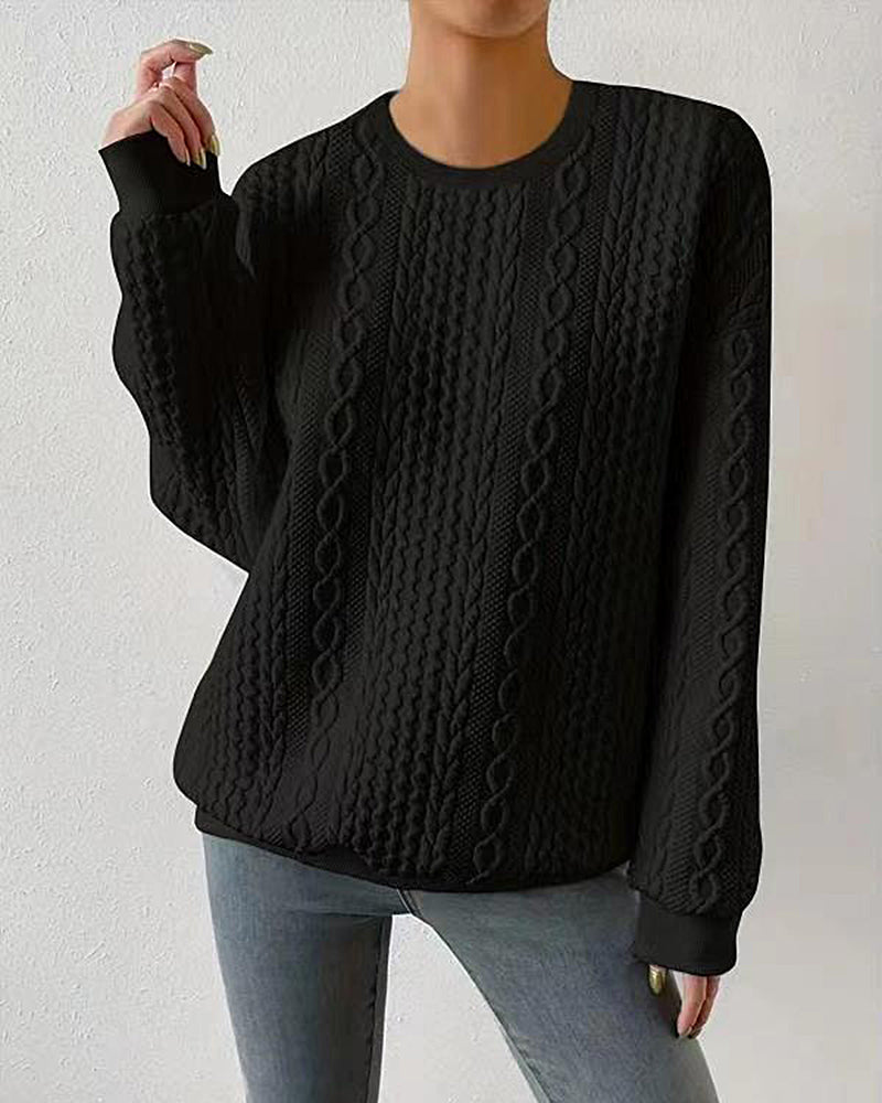 Cable Knit Drop Shoulder Sweatshirt