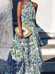 Floral Print Halter Bohemian Long Skirt