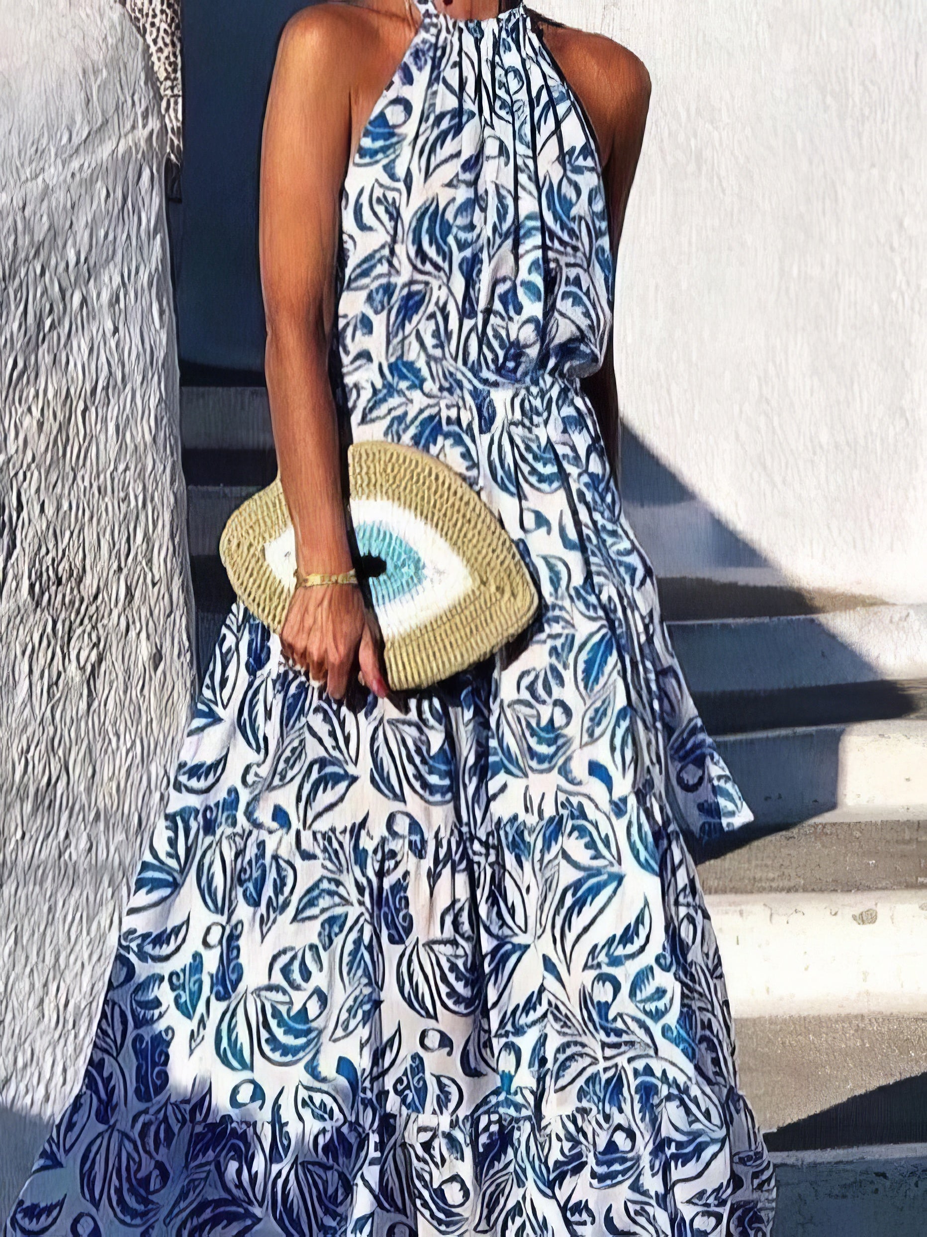 Floral Print Halter Bohemian Long Skirt