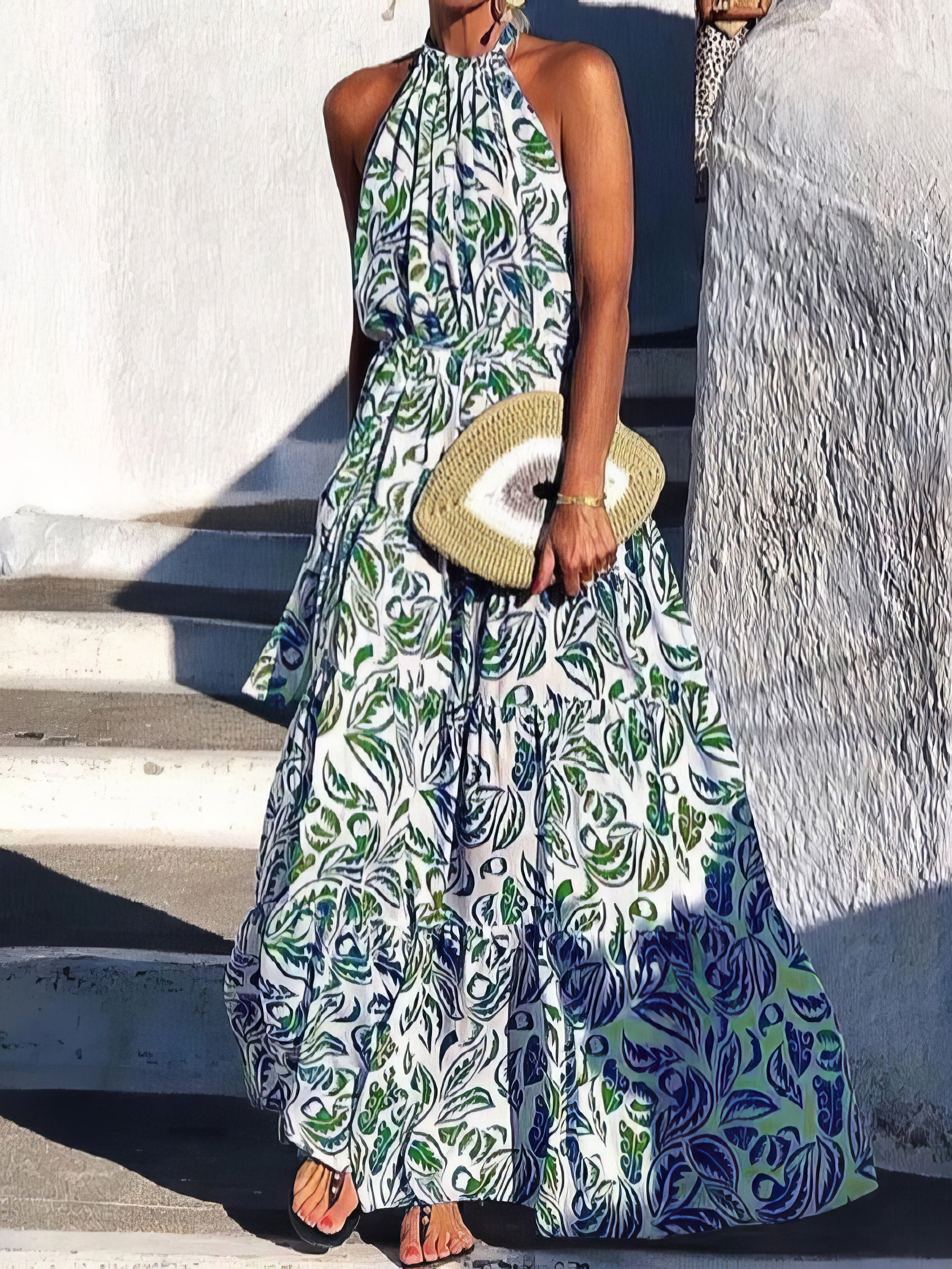 Floral Print Halter Bohemian Long Skirt